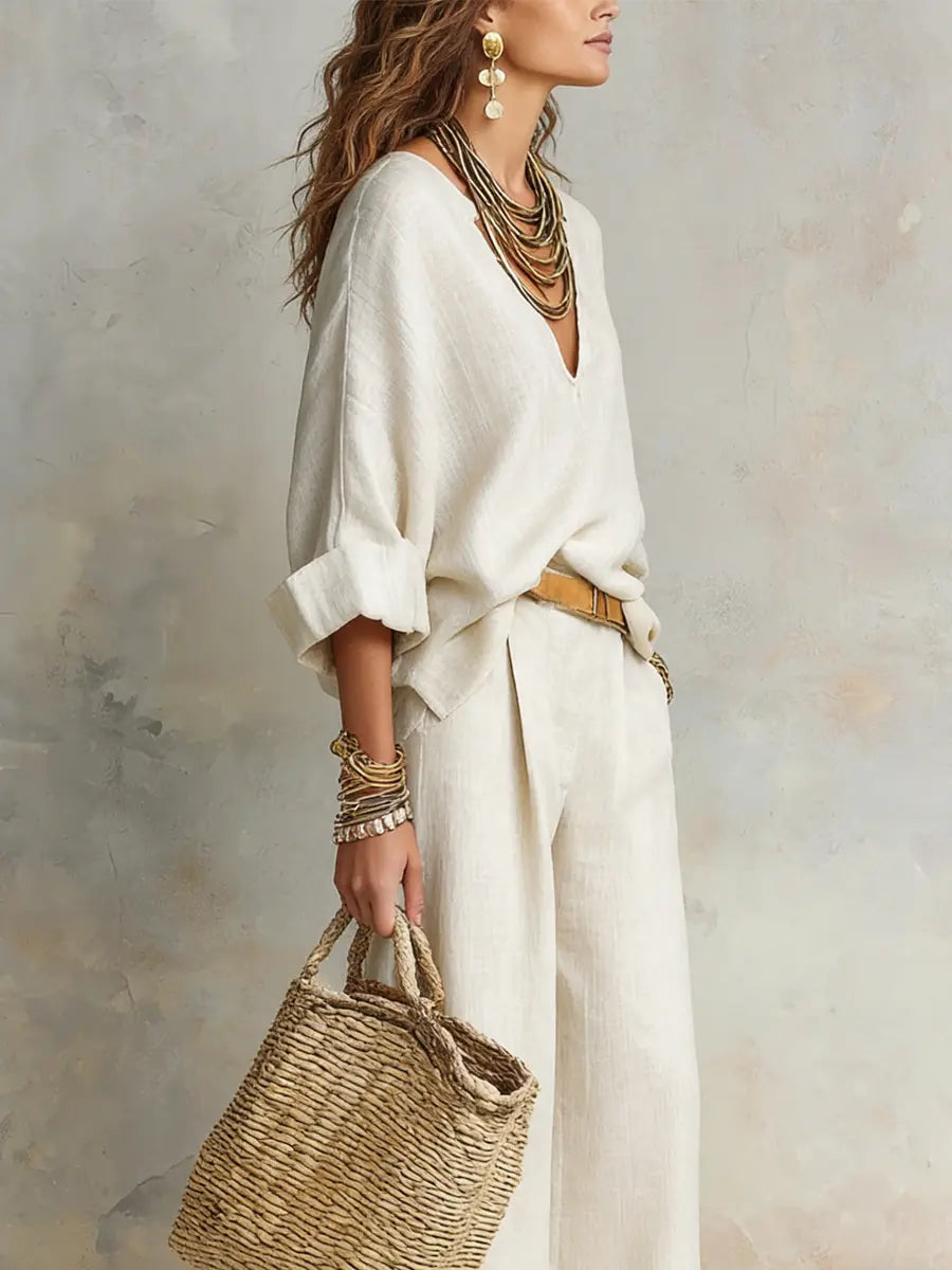 Women's Loose Linen Set – Two-Piece Resort Wear Outfit for Summer
