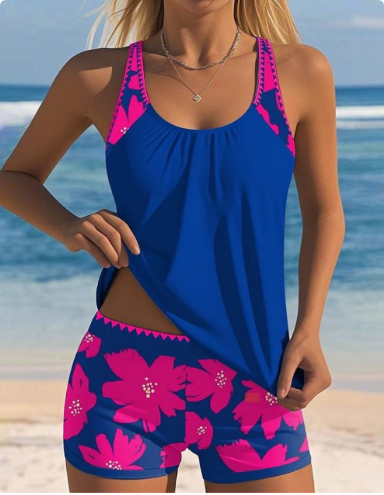 Ellen Floral Tankini Top with Matching Boxer Brief Set