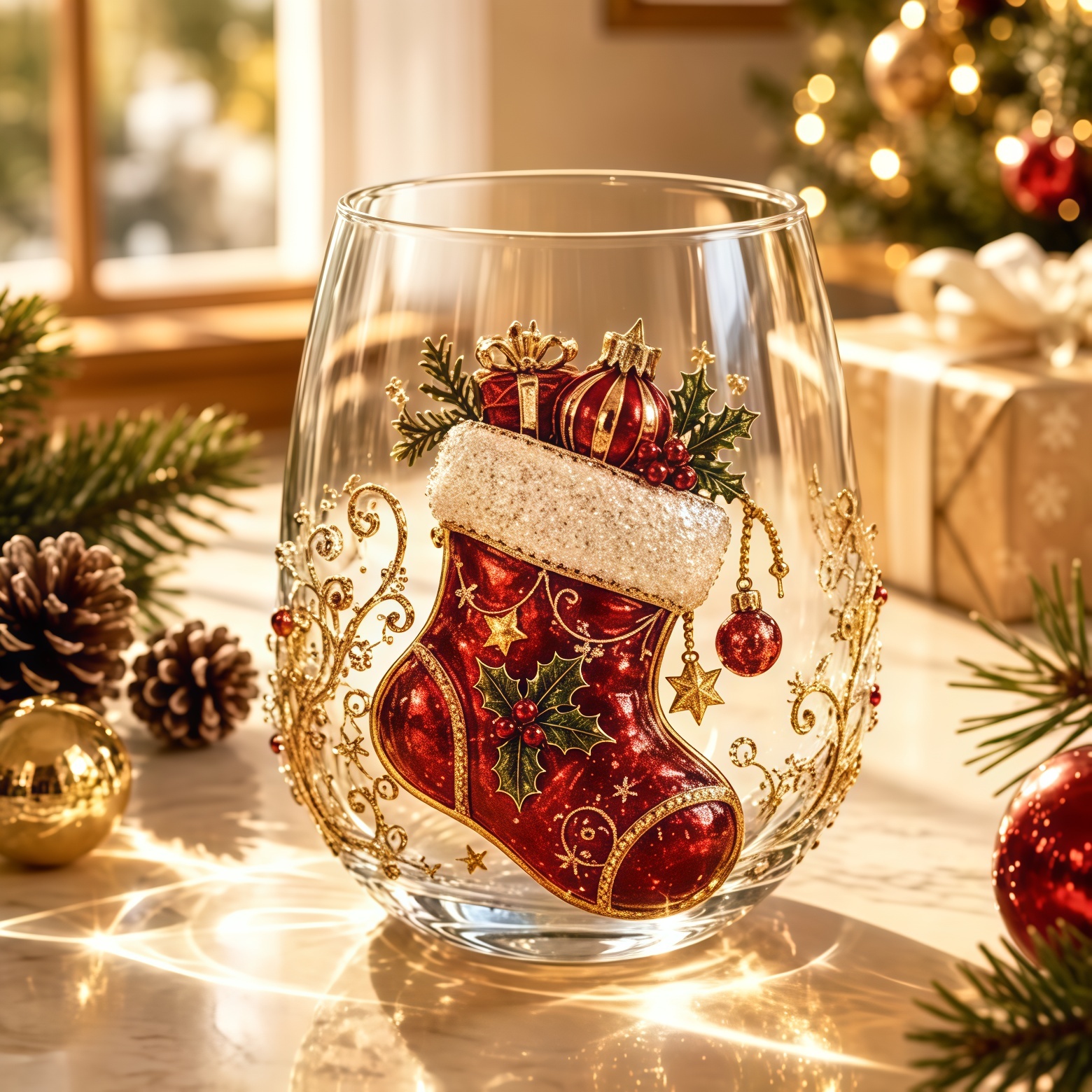 Bestselling everyday Christmas-themed glass art wine glasses