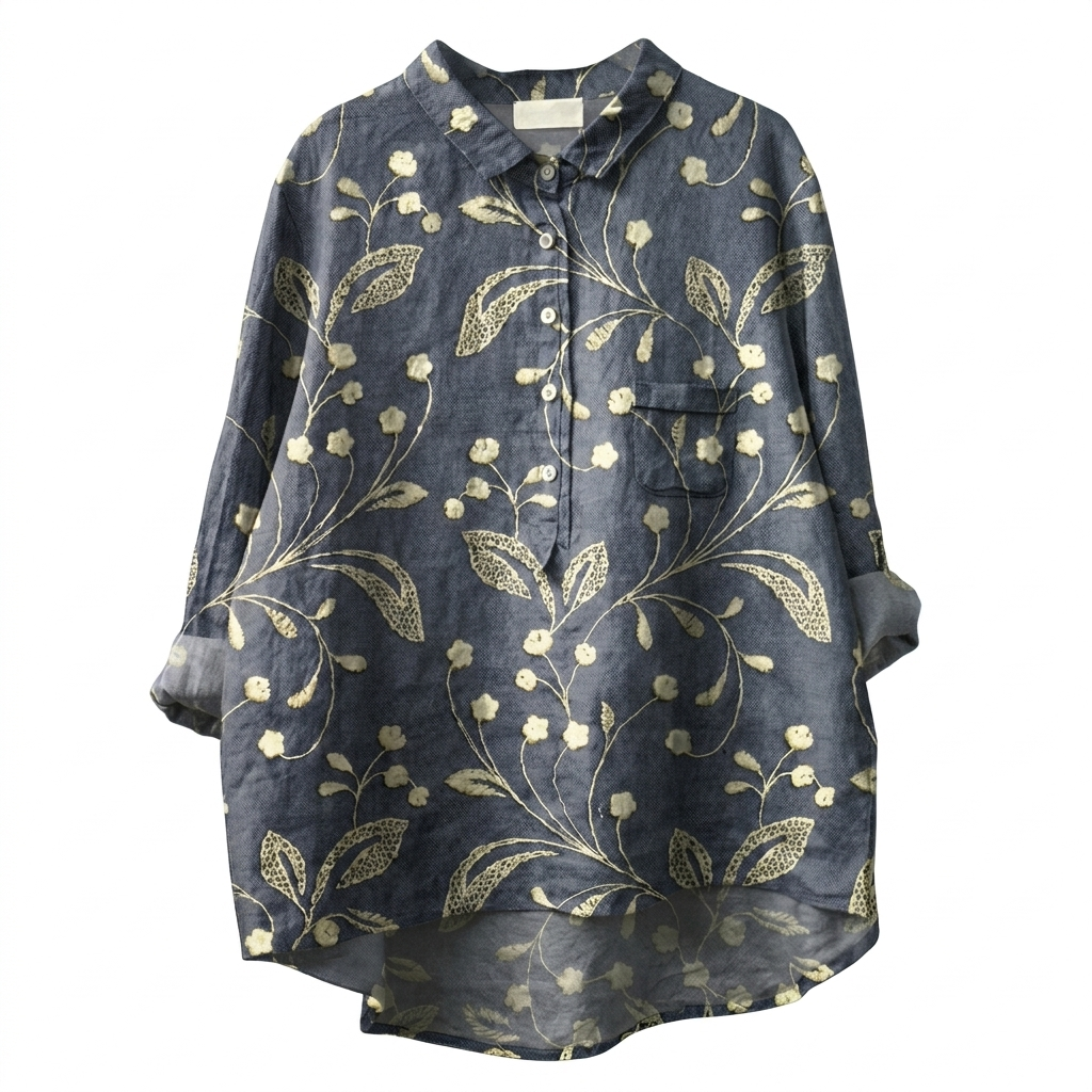 Women's Vintage Floral Art Print Pocket Cotton Dress