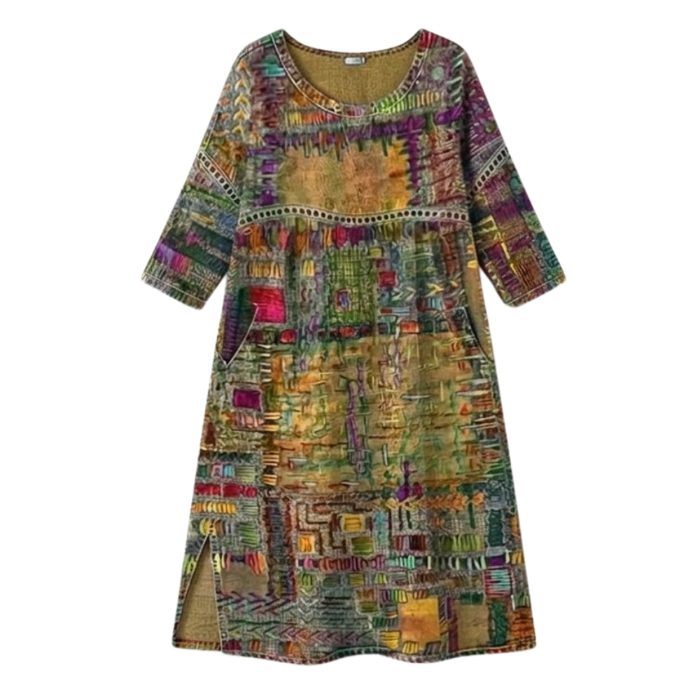 Tessara – Artisan Print Midi Dress with Pockets