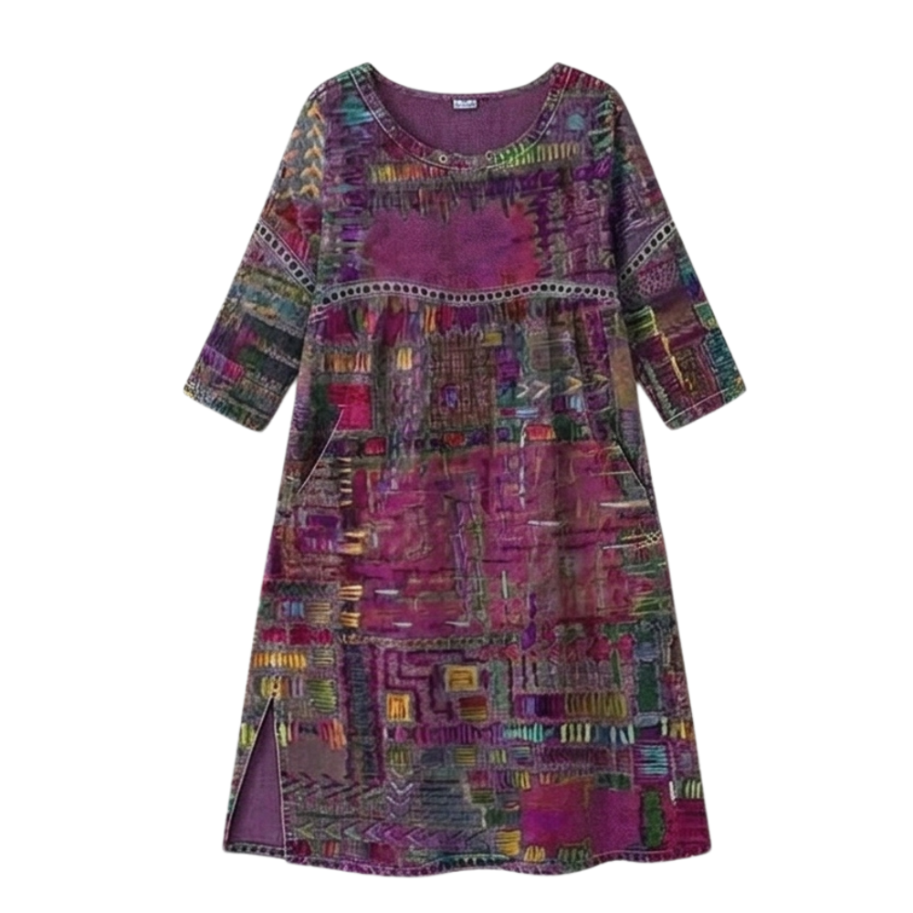 Tessara – Artisan Print Midi Dress with Pockets