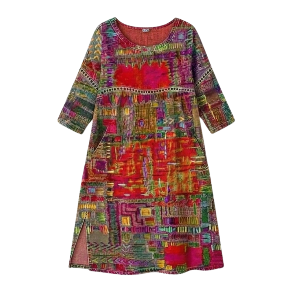 Tessara – Artisan Print Midi Dress with Pockets