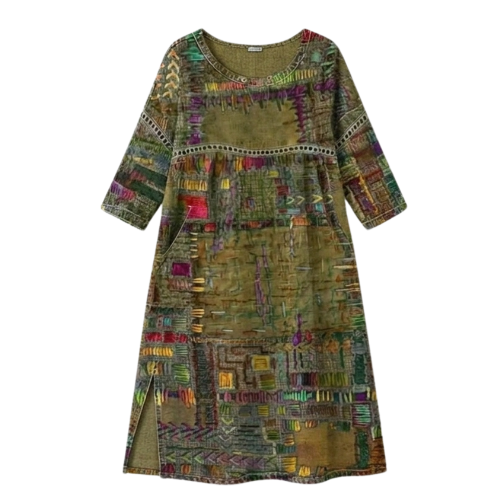 Tessara – Artisan Print Midi Dress with Pockets