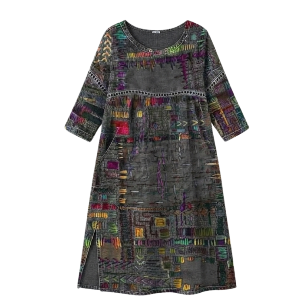 Tessara – Artisan Print Midi Dress with Pockets