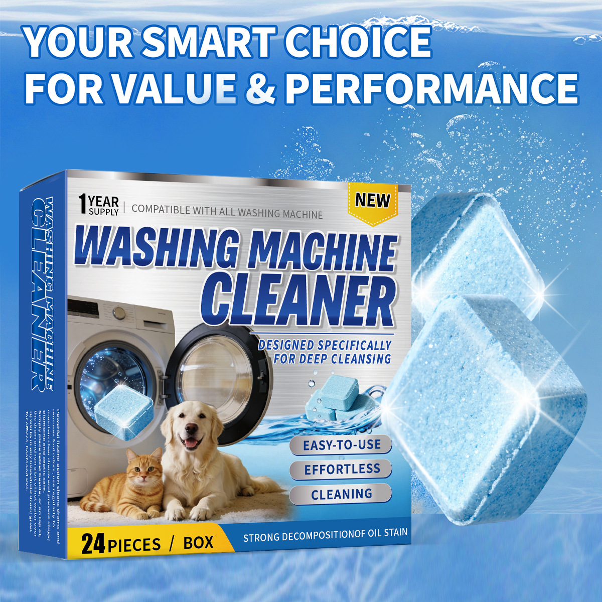 Cross-Border Pet Washing Machine Cleaner, Dog Hair Cleaning And Descaling Tablets For Pet Owners, Washing Machine Effervescent Tablets