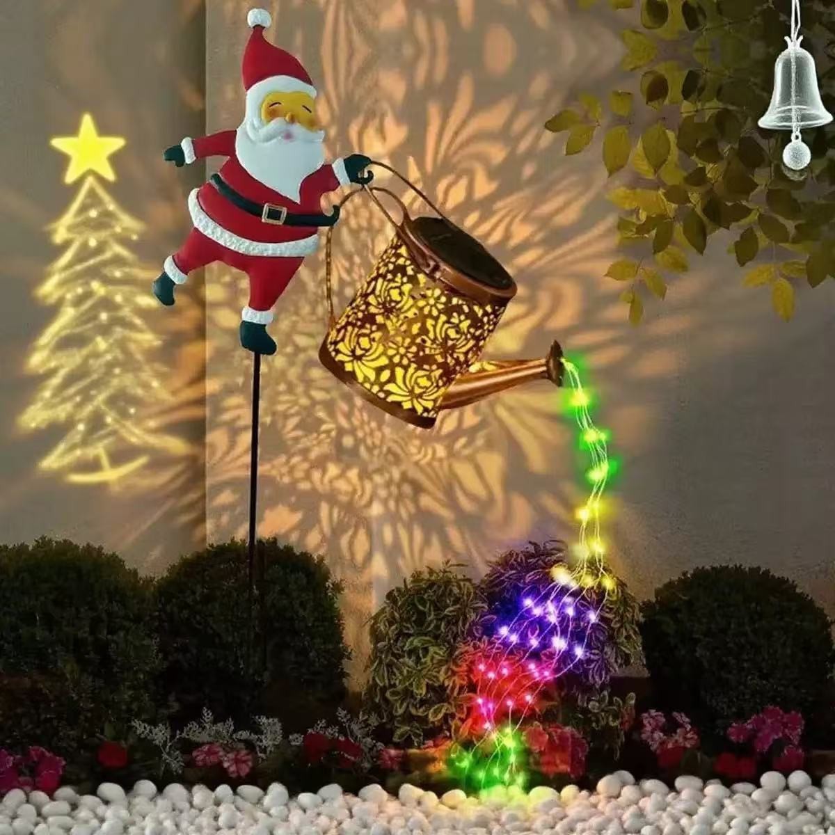 Solar-powered Santa Claus lawn light, wrought iron openwork goblin outdoor courtyard garden sculpture ornament
