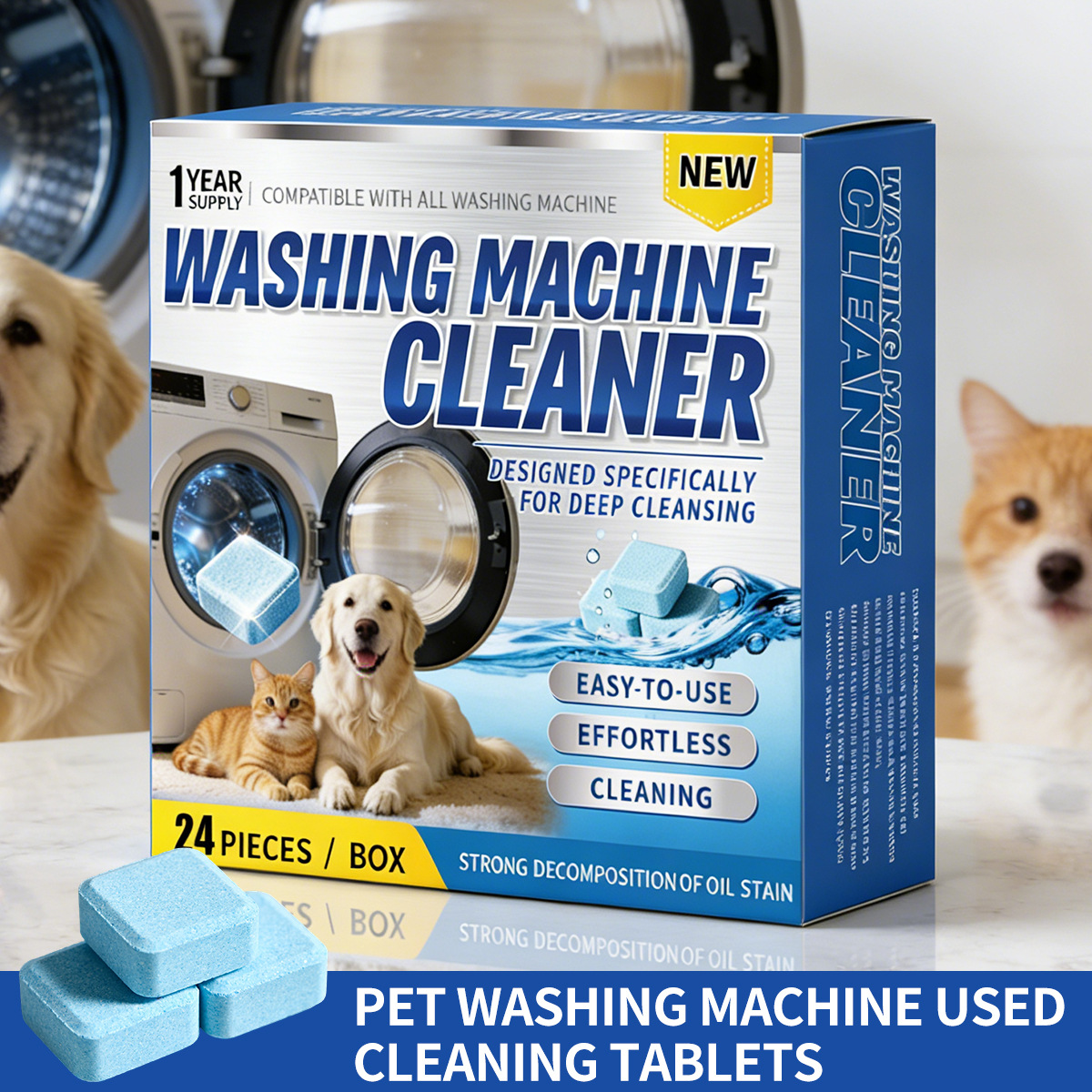 Cross-Border Pet Washing Machine Cleaner, Dog Hair Cleaning And Descaling Tablets For Pet Owners, Washing Machine Effervescent Tablets