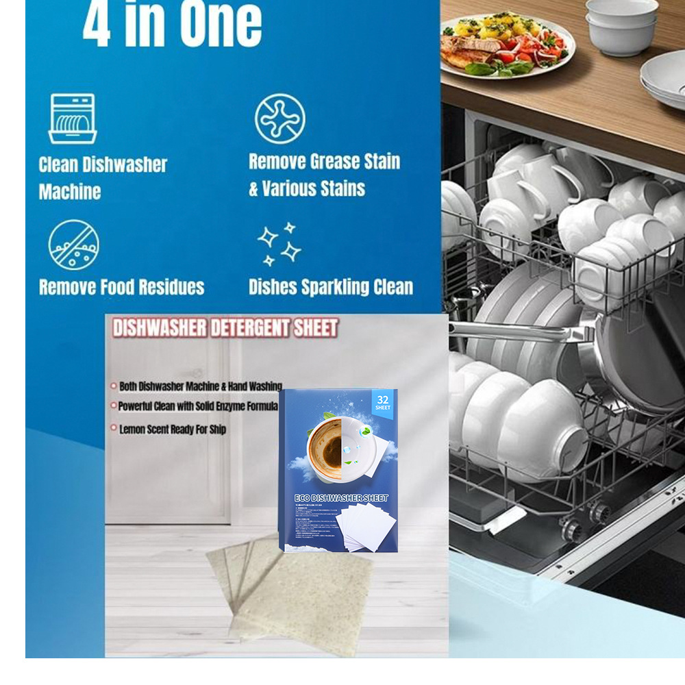 Cross-Border Dishwasher Cleaning Tablets Dishwasher Cleaning Paper Instant Detergent Heavy Oil Stain Microwave Oven Cleaning Agent