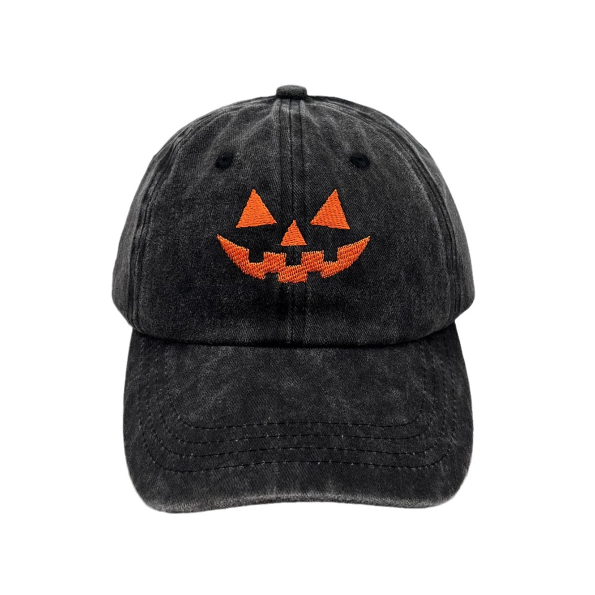 Washed cotton casual baseball caps for men and women, embroidered pumpkin smiley face baseball caps for Halloween.