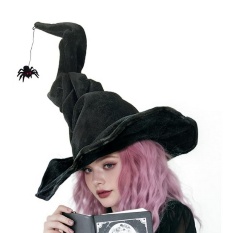 Halloween Witch Hat, Velvet Witch Hat, Twisted Witch Hat, Pleated Witch Hat, Halloween Party Props