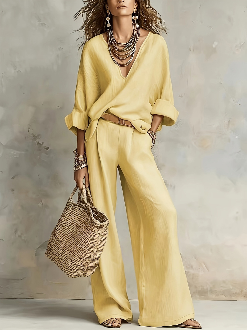  Women's Loose Linen Set – Two-Piece Resort Wear Outfit for Summer