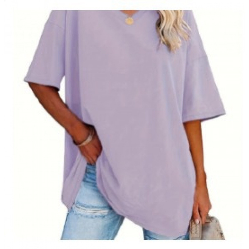 New Spring/Summer Loose-fitting Short-sleeved V-neck Women's Top