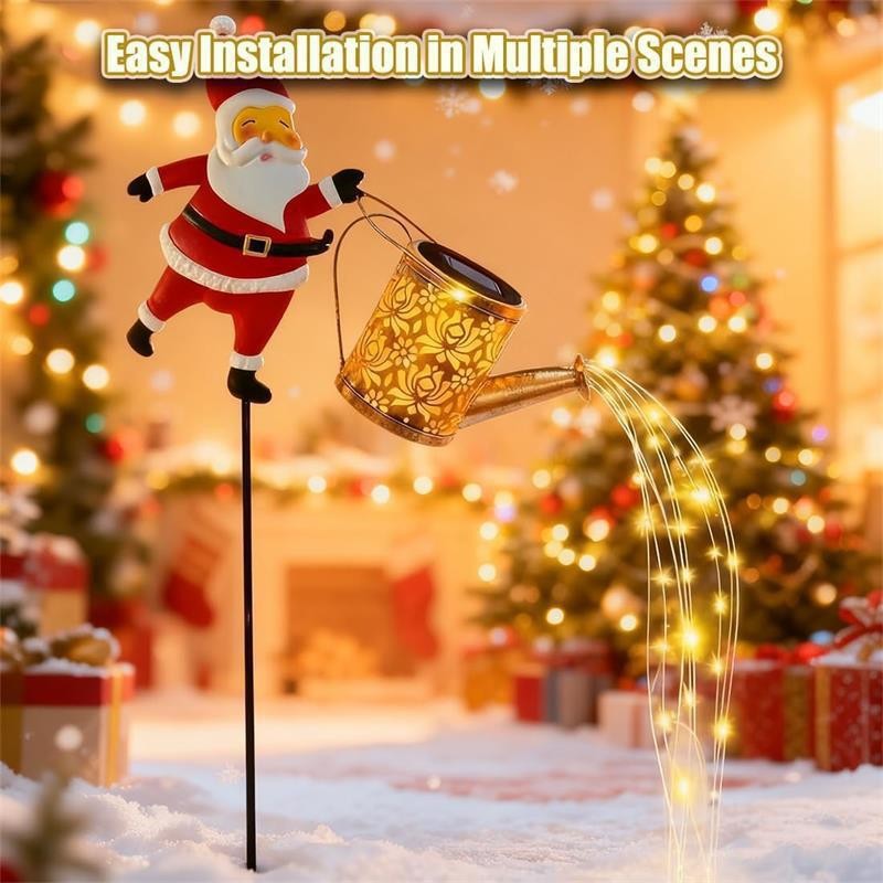 Solar-powered Santa Claus lawn light, wrought iron openwork goblin outdoor courtyard garden sculpture ornament