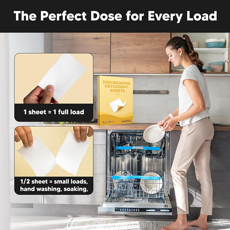 Cross-Border Dishwashing Cleaning Paper Dishwasher Detergent Tablets Portable Dishwashing Soap Tablets Fresh Lemon Scent To Remove Dirt And Scale