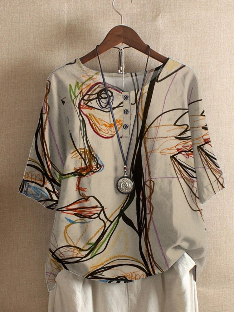 Women's Loose-fitting Fashion Digital Print Casual Top