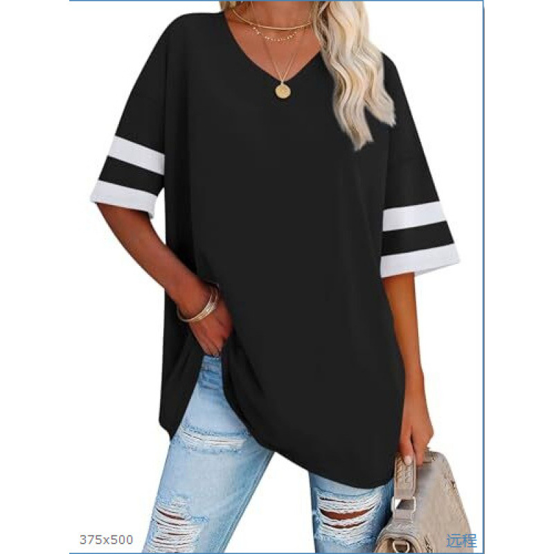 New Spring/Summer Loose-fitting Short-sleeved V-neck Women's Top