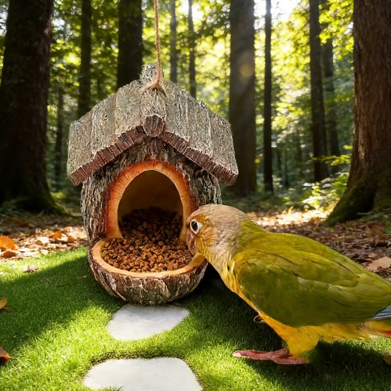 Outdoor hanging tree stump bird feeder for courtyards, balconies, and gardens; European-style handicraft.