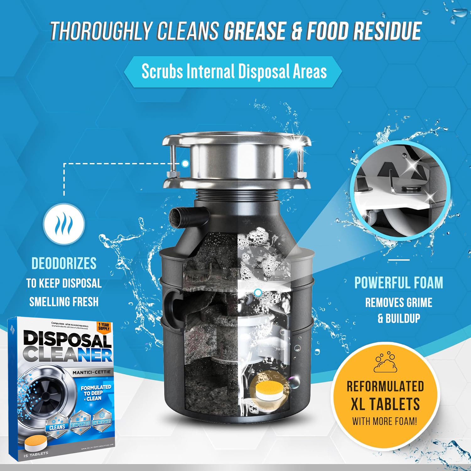 Cross Border Garbage Disposal Cleaning Tablets Fresh Citrus Foam Sink Garbage Disposal Freshener Drainage Cleaning