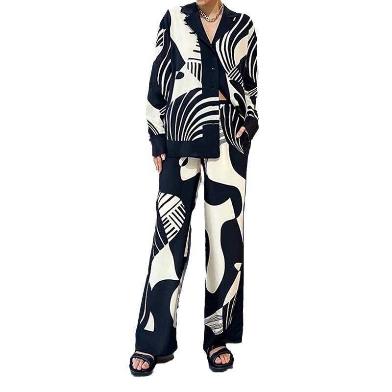 New Summer Style Personalized Graffiti Casual Collared Shirt Long-Sleeve Fashion Set