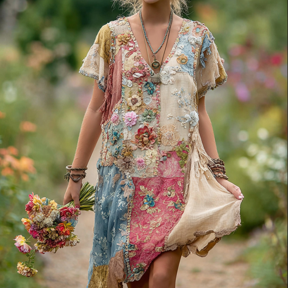 Women's solid color high-end elegant printed pleated floral midi skirt