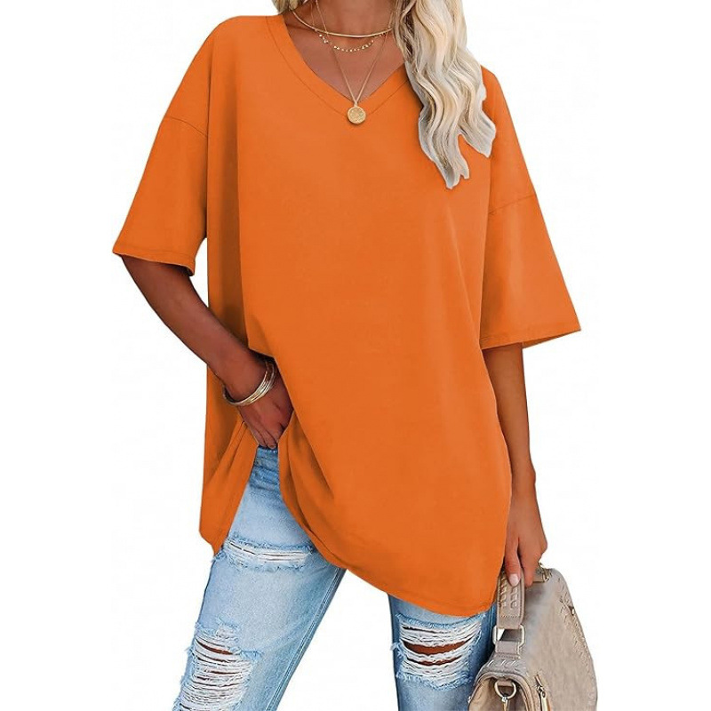 New Spring/Summer Loose-fitting Short-sleeved V-neck Women's Top