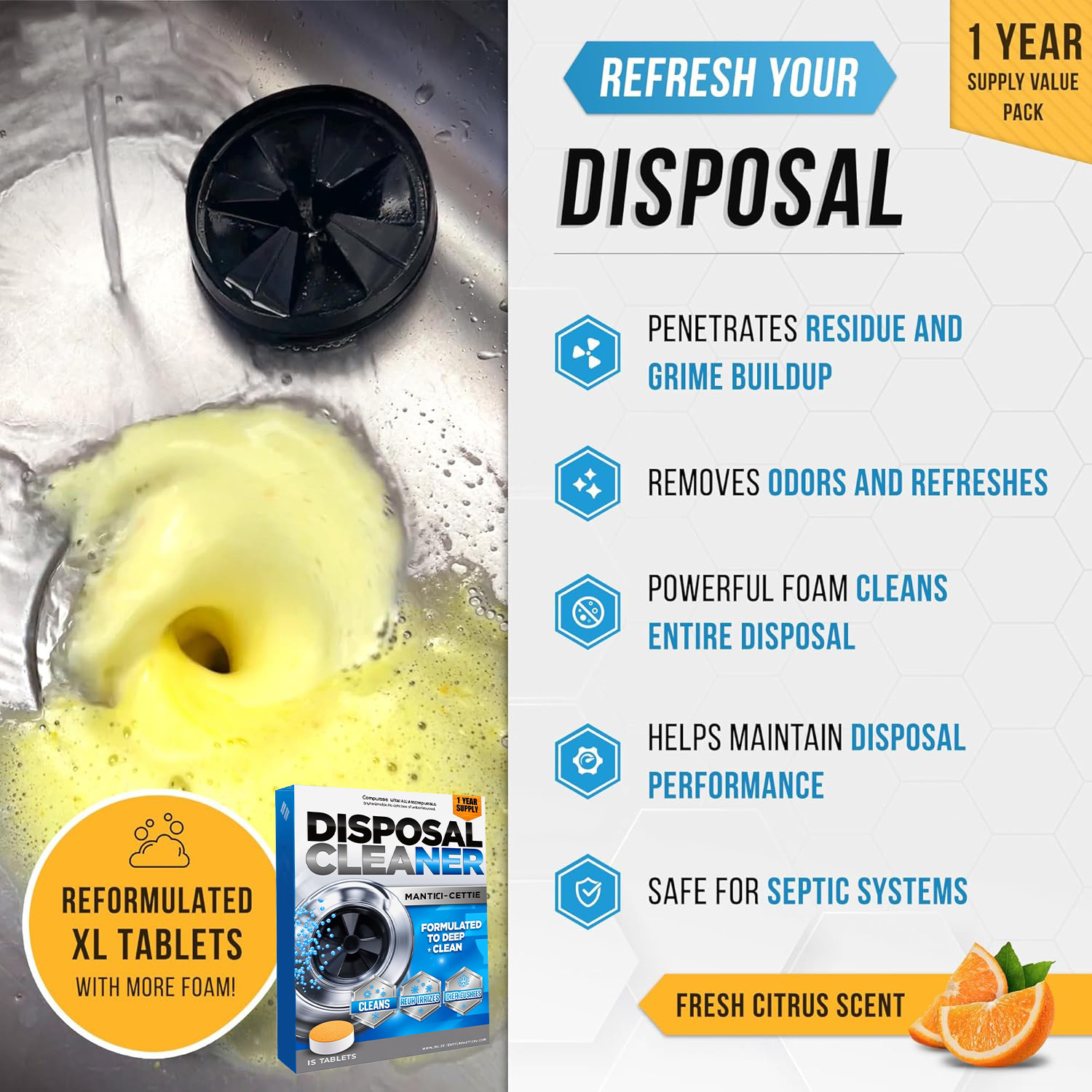 Cross Border Garbage Disposal Cleaning Tablets Fresh Citrus Foam Sink Garbage Disposal Freshener Drainage Cleaning