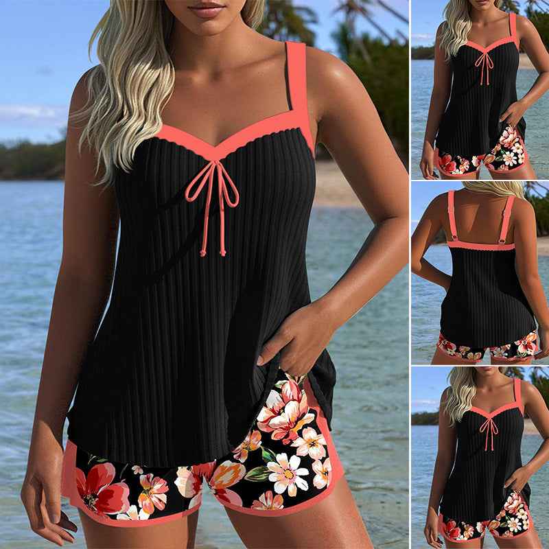 Women's swimwear set with a floral pattern
