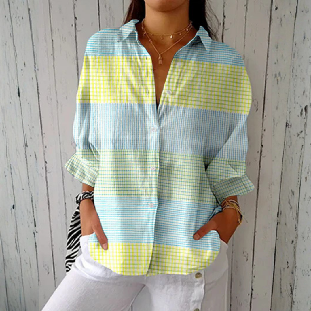 Women's creative and fashionable floral print shirt, color-blocked fashion shirt