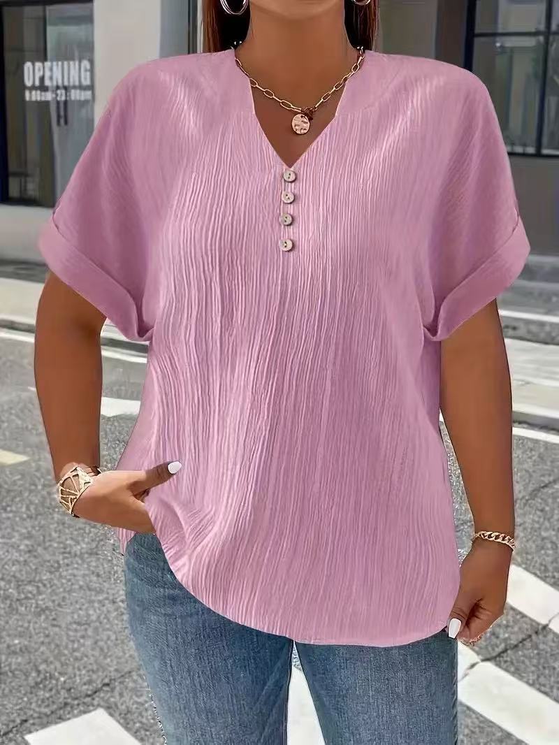 Casual Plain V Neck Short Sleeve T-shirt