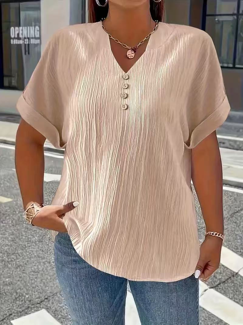 Casual Plain V Neck Short Sleeve T-shirt