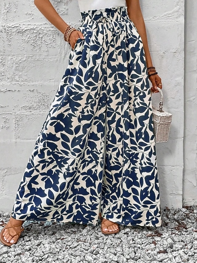 Women's Wide Leg Chinos Fashion Streetwear Casual Full Length High Waist Floral Elastic Waistband Printing Comfy Soft Comfortable Micro-elastic Outdoor Street Blue Black Pink Green Summer Spring Fall