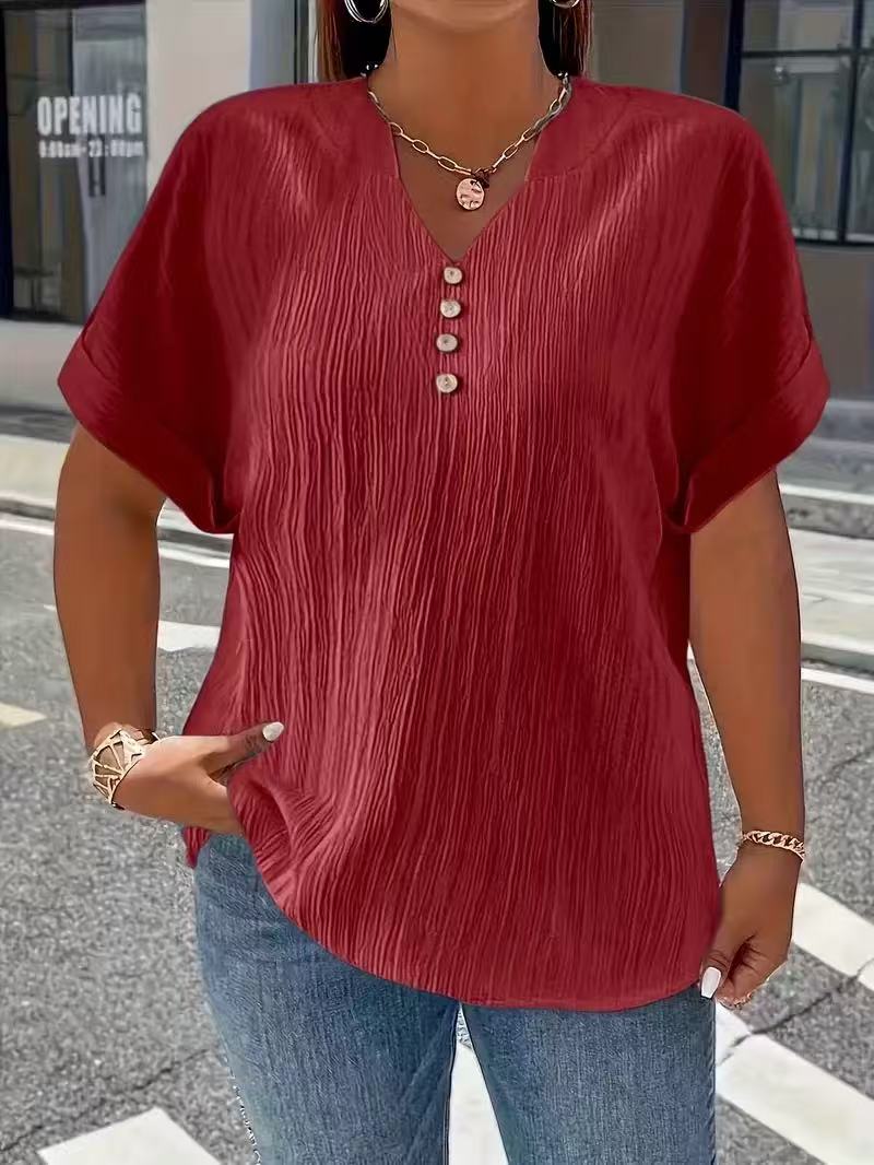 Casual Plain V Neck Short Sleeve T-shirt
