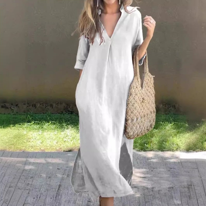 Elegant Dress with Split V-Neck