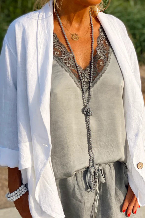 New plus-size, loose-fitting, solid color, button-down collar, linen-cotton blend blazer/suit jacket for women.