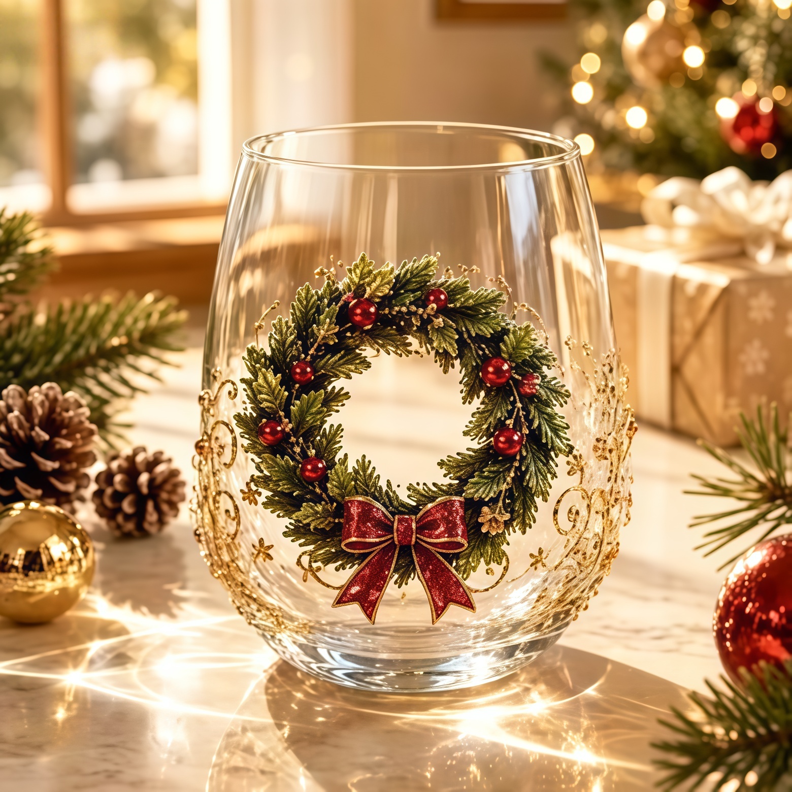 Bestselling everyday Christmas-themed glass art wine glasses