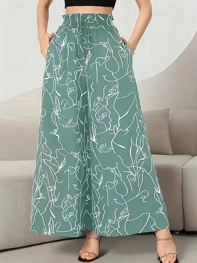 Women's Wide Leg Chinos Fashion Streetwear Casual Full Length High Waist Floral Elastic Waistband Printing Comfy Soft Comfortable Micro-elastic Outdoor Street Blue Black Pink Green Summer Spring Fall