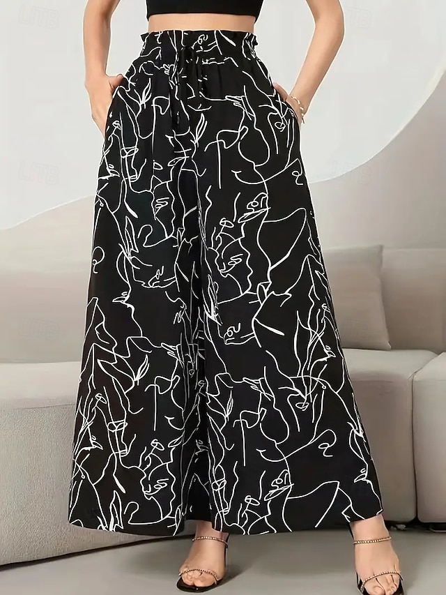 Women's Wide Leg Chinos Fashion Streetwear Casual Full Length High Waist Floral Elastic Waistband Printing Comfy Soft Comfortable Micro-elastic Outdoor Street Blue Black Pink Green Summer Spring Fall