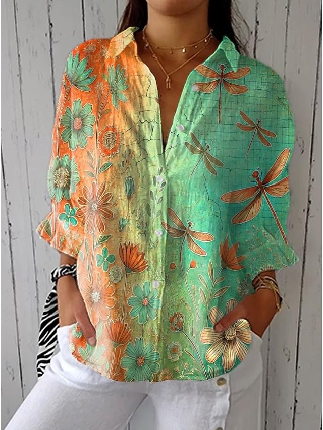 Women's Shirt Floral Graphic Stylish Casual Regular Tops Daily Holiday Going out s Blue Sky Blue Purple Green Spring