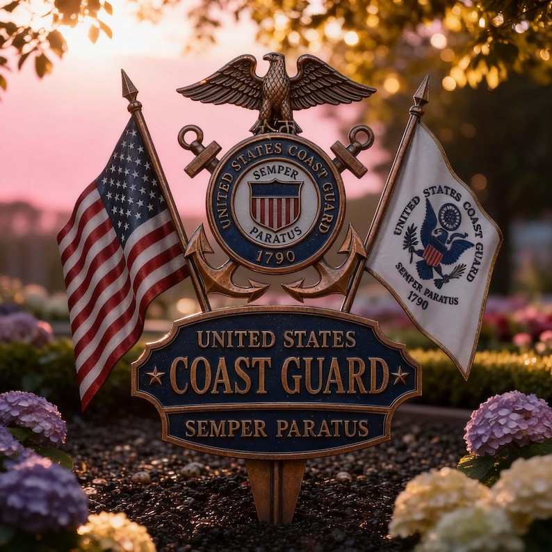 Premium Military Service Tribute, Rustic Metal Yard Sign with Crossed Anchors and Stars for Front Porch or Garden