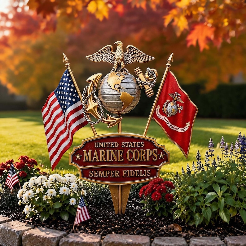 Premium Military Service Tribute, Rustic Metal Yard Sign with Crossed Anchors and Stars for Front Porch or Garden