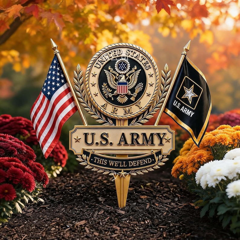Premium Military Service Tribute, Rustic Metal Yard Sign with Crossed Anchors and Stars for Front Porch or Garden