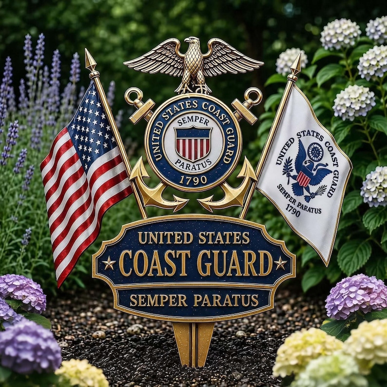 Premium Military Service Tribute, Rustic Metal Yard Sign with Crossed Anchors and Stars for Front Porch or Garden