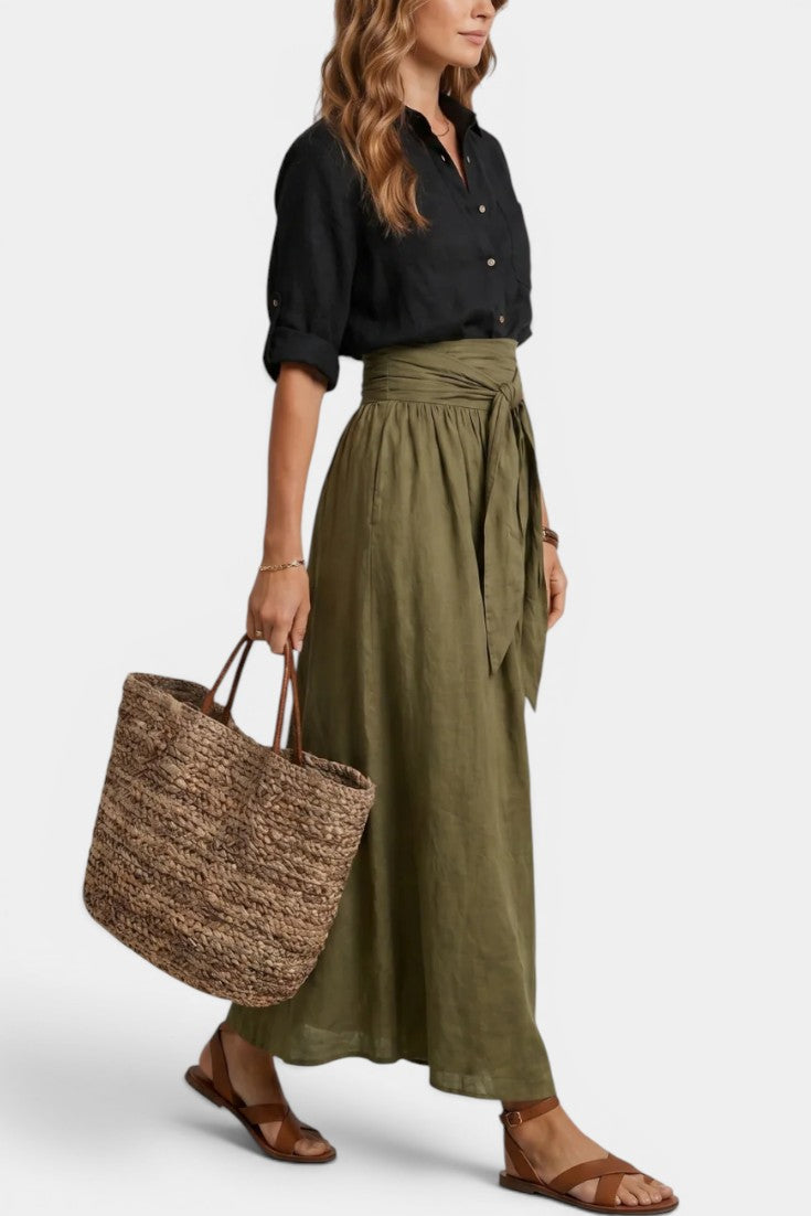 Darya - High-Waisted Flared Midi Skirt with Tie Belt
