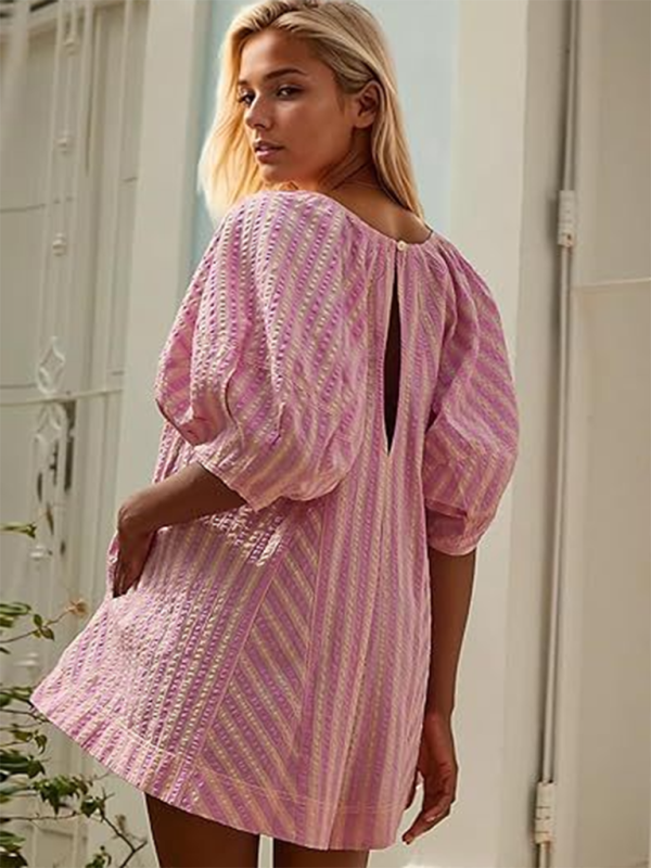 Blue Zone Planet | Short-Sleeved Striped Jumpsuit, Slim And , Loose Deep V Wide-Leg Short Jumpsuit