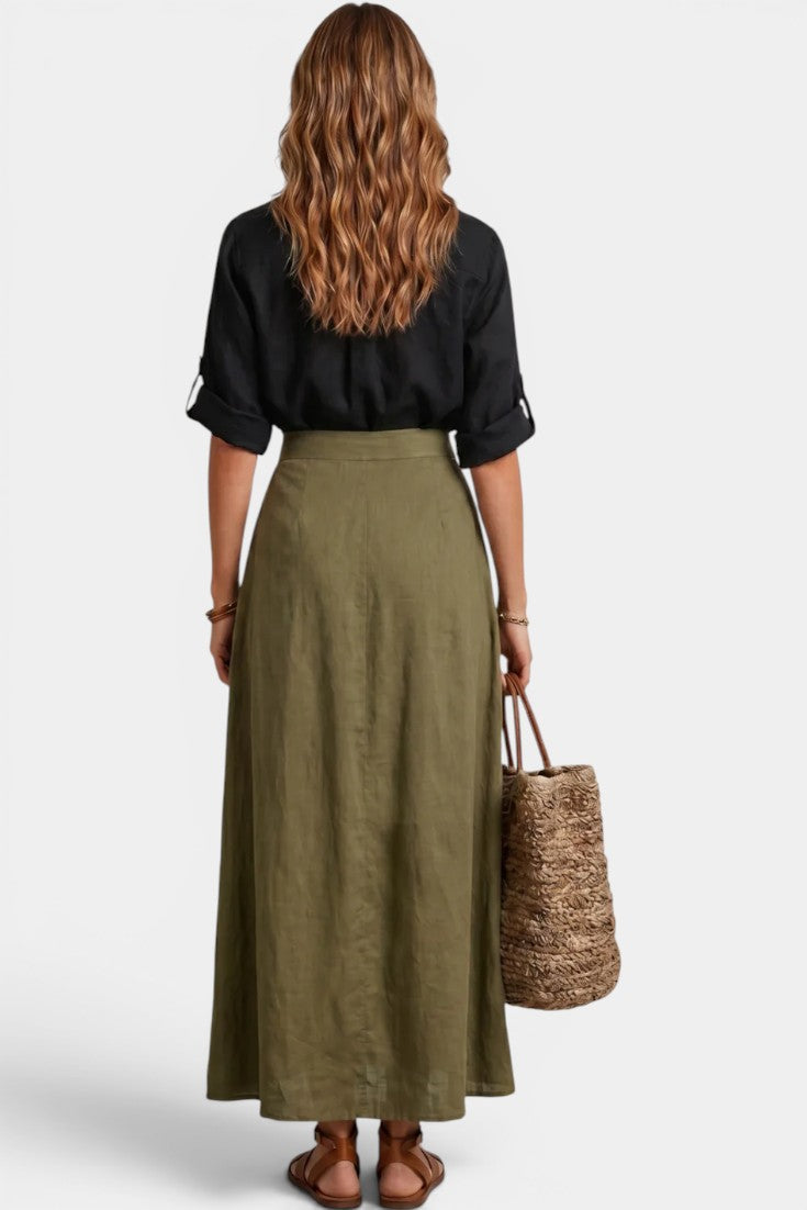 Darya - High-Waisted Flared Midi Skirt with Tie Belt