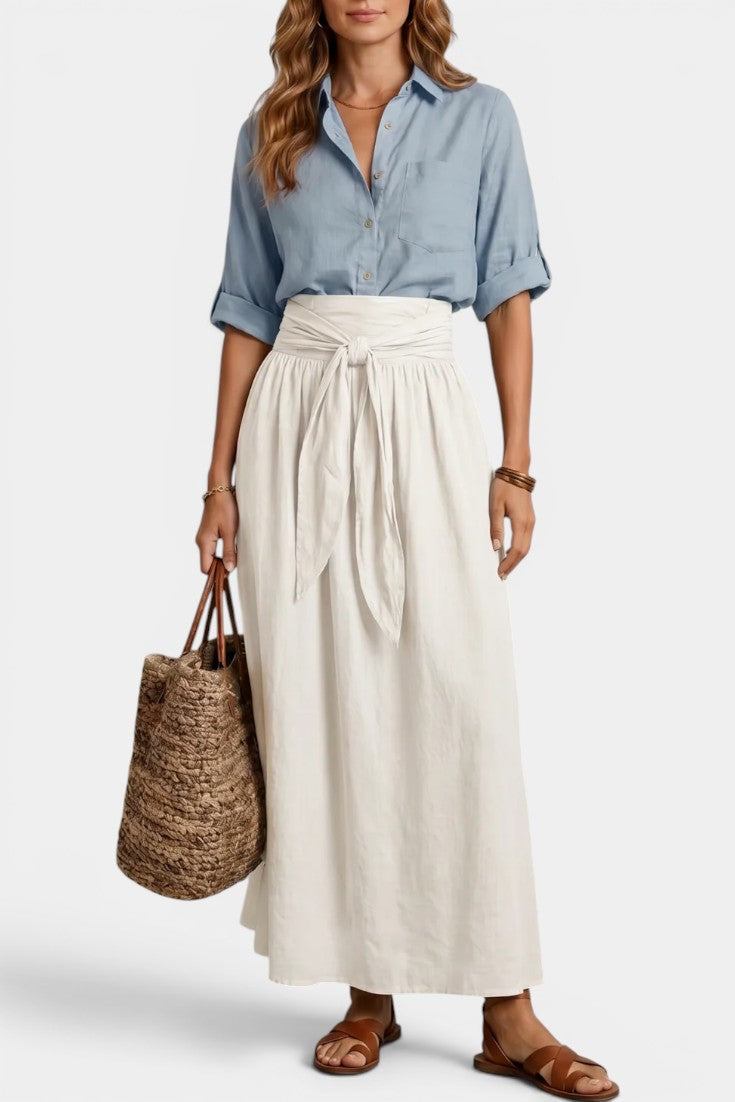 Darya - High-Waisted Flared Midi Skirt with Tie Belt
