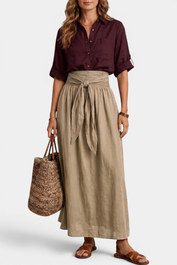 Darya - High-Waisted Flared Midi Skirt with Tie Belt