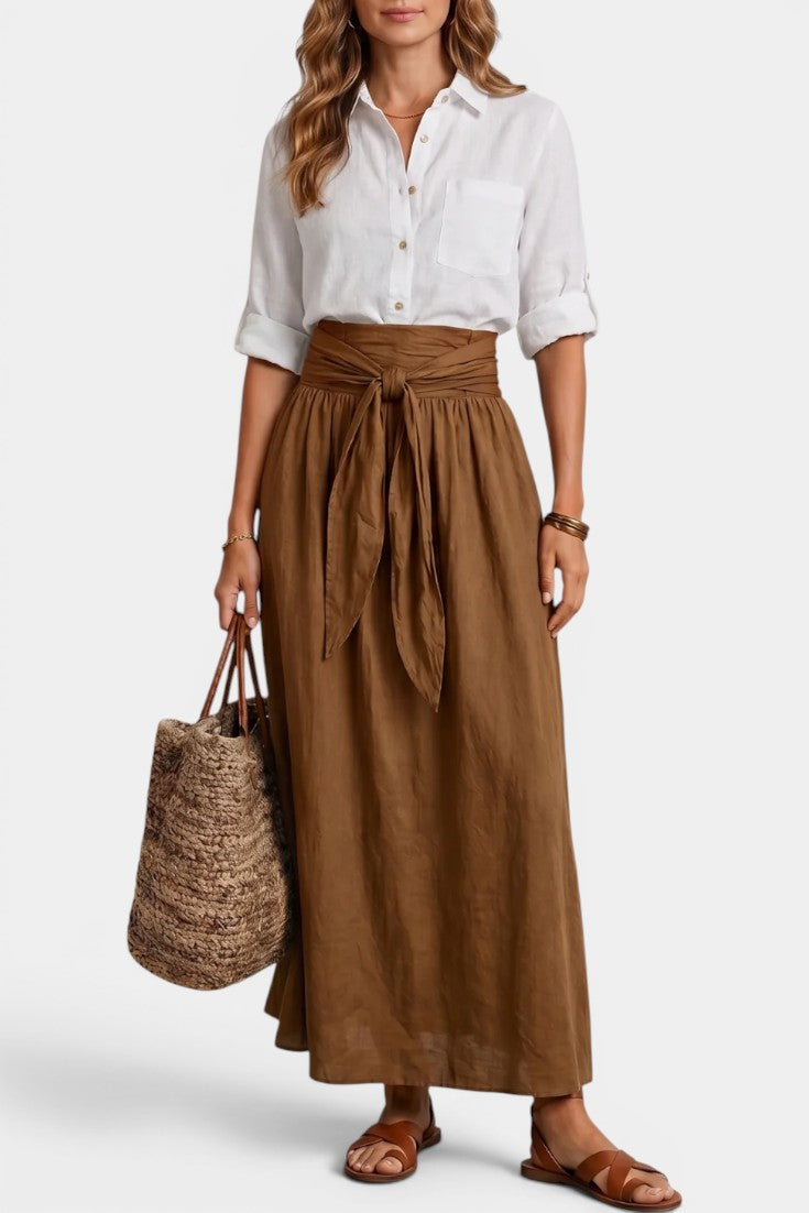 Darya - High-Waisted Flared Midi Skirt with Tie Belt