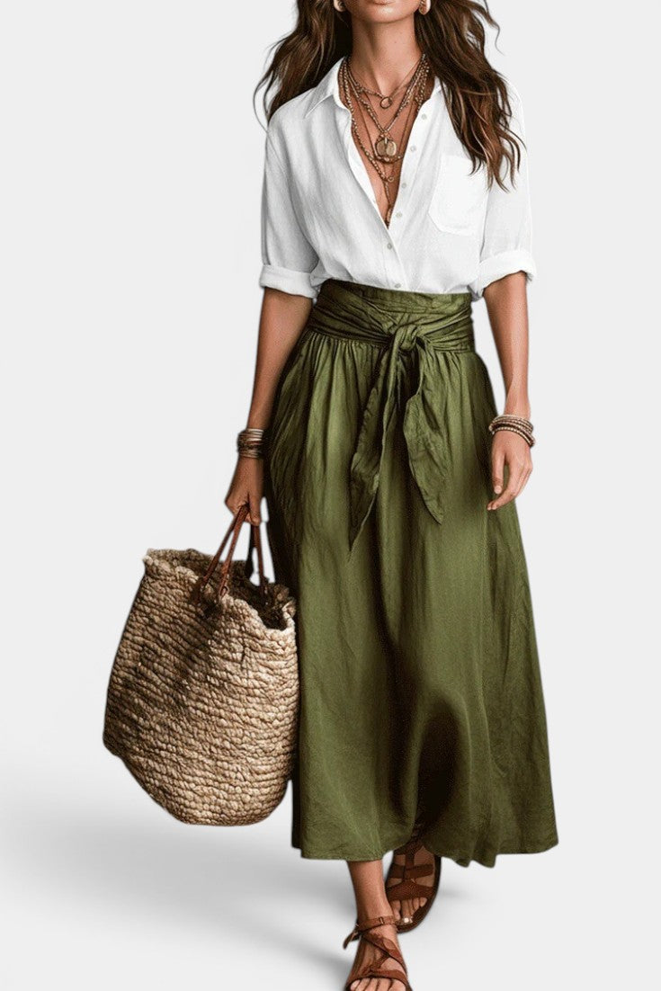 Darya - High-Waisted Flared Midi Skirt with Tie Belt